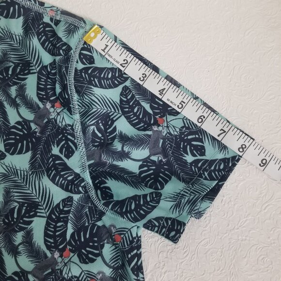 Apt 9 Mens M Short Sleeve Hawaiian Premiere Flex Polo Teal Blue Black Monkey - Picture 11 of 12